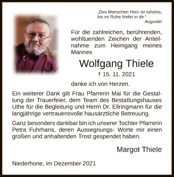 Traueranzeige von Wolfgang Thiele von WRS