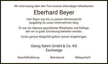 Traueranzeige von Eberhard Beyer von WRS