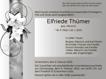 Traueranzeige von Elfriede Thümer von WRS