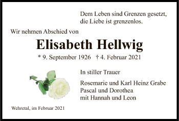 Traueranzeige von Elisabeth Hellwig von WRS