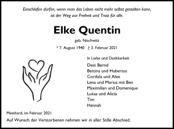 Traueranzeige von Elke Quentin von WRS