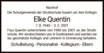 Traueranzeige von Elke Quentin von WRS