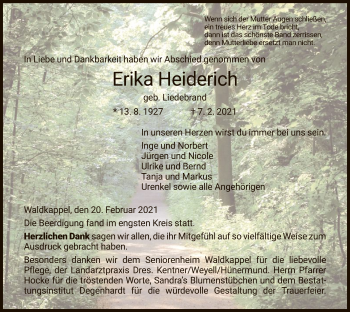 Traueranzeige von Erika Heiderich von WRS