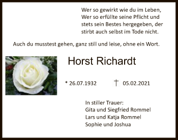 Traueranzeige von Horst Richardt von WRS