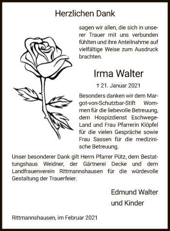 Traueranzeige von Irma Walter von WRS