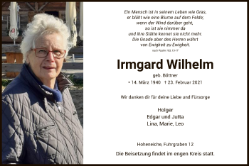 Traueranzeige von Irmgard Wilhelm von WRS