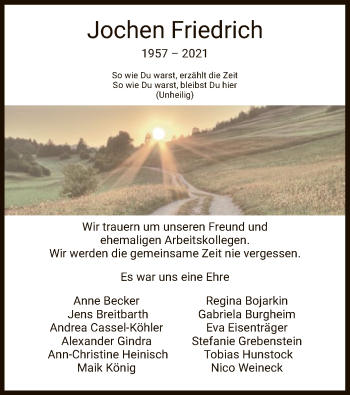Traueranzeige von Jochen Friedrich von WRS