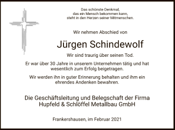 Traueranzeige von Jürgen Schindewolf von WRS