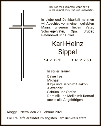 Traueranzeige von Karl-Heinz Sippel von WRS