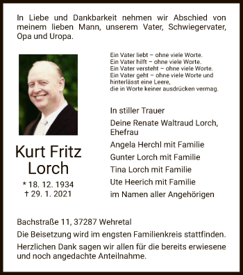 Traueranzeige von Kurt Fritz Lorch von WRS