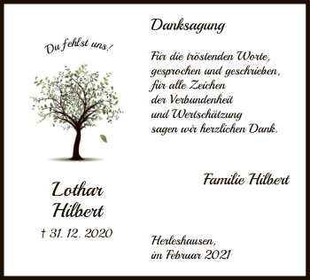 Traueranzeige von Lothar Hilbert von WRS