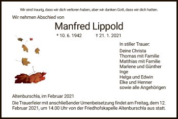 Traueranzeige von Manfred Lippold von WRS