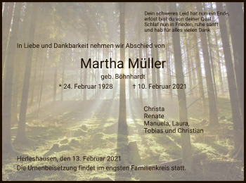 Traueranzeige von Martha Müller von WRS