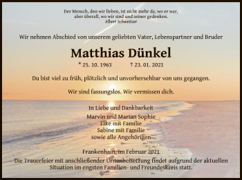 Traueranzeige von Matthias Dünkel von WRS