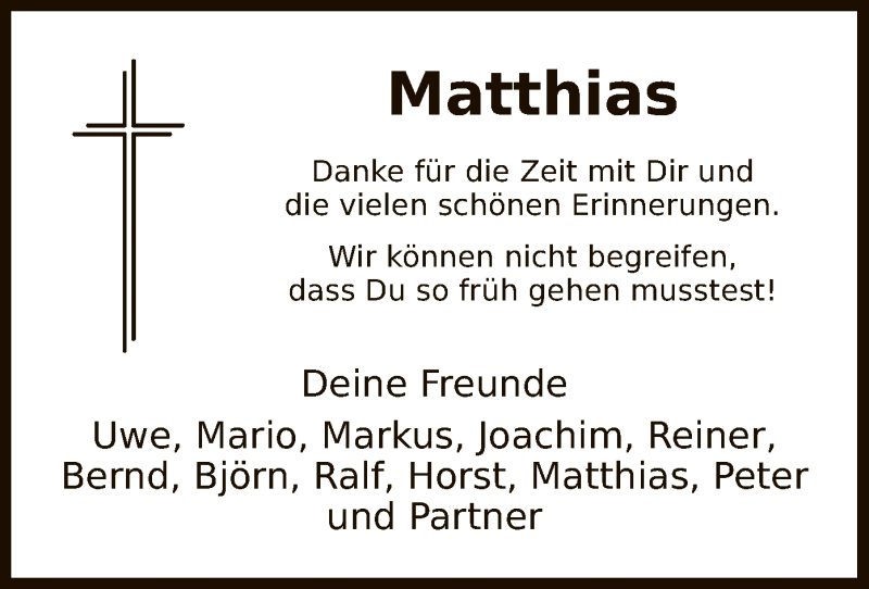  Traueranzeige für Matthias Dünkel vom 13.02.2021 aus WRS