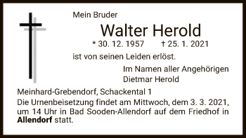 Traueranzeige von Walter Herold von WRS