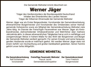 Traueranzeige von Werner Jäger von WRS