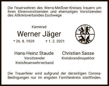 Traueranzeige von Werner Jäger von WRS