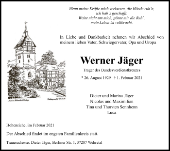 Traueranzeige von Werner Jäger von WRS