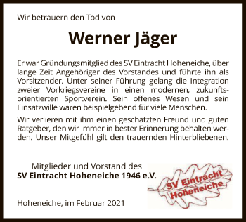 Traueranzeige von Werner Jäger von WRS