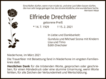 Traueranzeige von Elfriede Drechsler von WRS