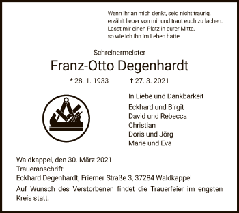 Traueranzeige von Franz-Otto Degenhardt von WRS