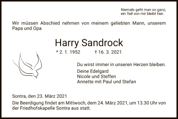 Traueranzeige von Harry Sandrock von WRS