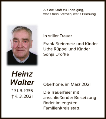 Traueranzeige von Heinz Walter von WRS