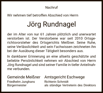 Traueranzeige von Jörg Rundnagel von WRS