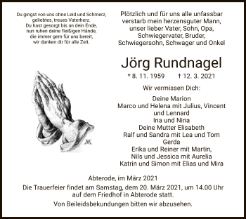 Traueranzeige von Jörg Rundnagel von WRS