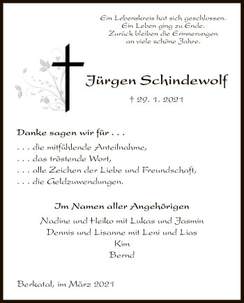 Traueranzeige von Jürgen Schindewolf von WRS