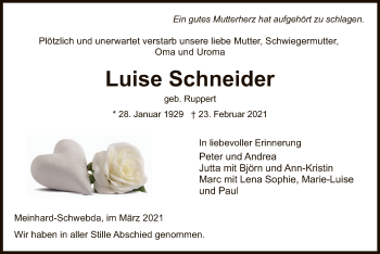 Traueranzeige von Luise Schneider von WRS