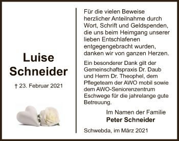 Traueranzeige von Luise Schneider von WRS