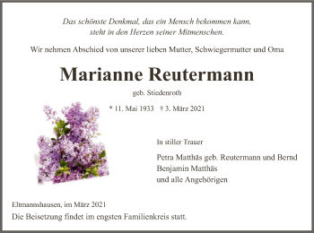 Traueranzeige von Marianne Reutermann von WRS