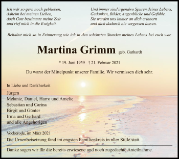 Traueranzeige von Martina Grimm von WRS