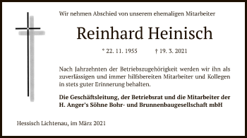 Traueranzeige von Reinhard Heinisch von WRS