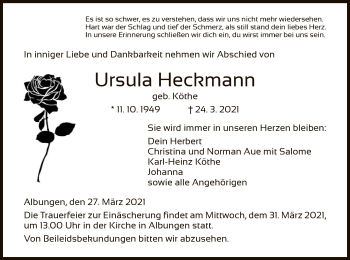 Traueranzeige von Ursula Heckmann von WRS