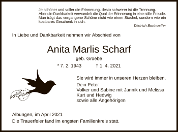 Traueranzeige von Anita Marlis Scharf von WRS