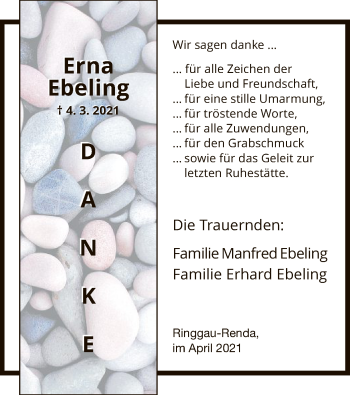 Traueranzeige von Erna Ebeling von WRS