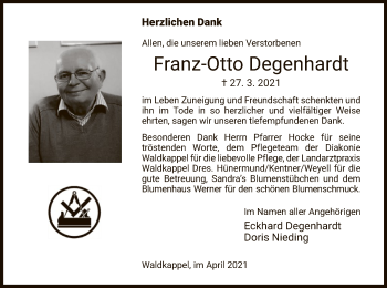 Traueranzeige von Franz-Otto Degenhardt von WRS