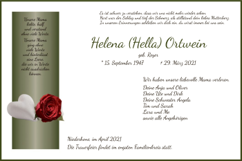 Traueranzeige von Helena Ortwein von WRS