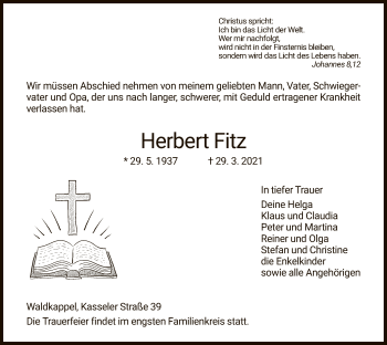 Traueranzeige von Herbert Fitz von WRS