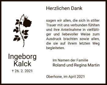 Traueranzeige von Ingeborg Kalck von WRS