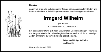 Traueranzeige von Irmgard Wilhelm von WRS