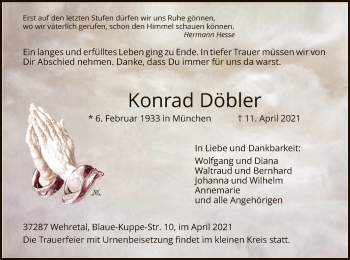 Traueranzeige von Konrad Döbler von WRS