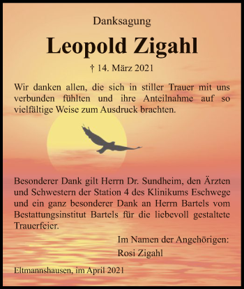 Traueranzeige von Leopold Zigahl von WRS