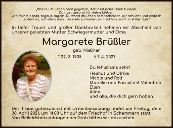 Traueranzeige von Margarete Brüßler von WRS