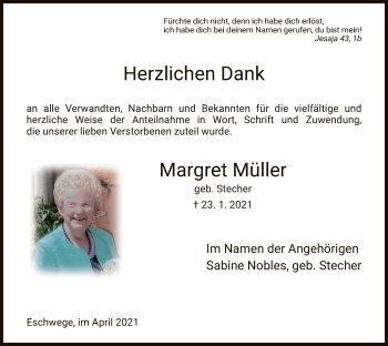 Traueranzeige von Margret Müller von WRS