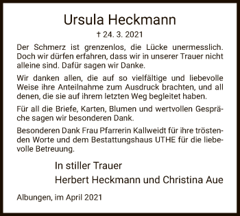 Traueranzeige von Ursula Heckmann von WRS