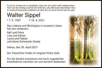 Traueranzeige von Walter Sippel von WRS